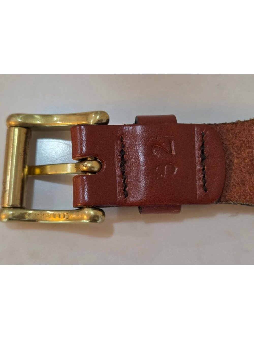 Leather Man Belt Sz 32 Handmade Top Grain Leather Striped Woven Brass Buckle EUC - Picture 4 of 6